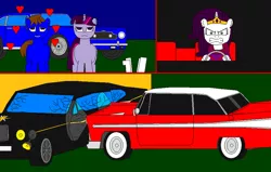 Size: 900x573 | Tagged: 1000 hours in ms paint, angry, artist:thebluev3, car, clothes, comic, derpibooru import, dress, gala dress, heart, limousine, ms paint, oc, rarity, safe, twilight sparkle, wat, wtf