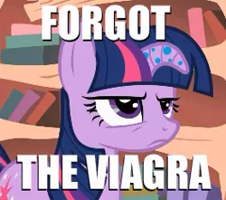 Size: 264x233 | Tagged: caption, cropped, derpibooru import, edit, edited screencap, erectile dysfunction, female, floppy horn, horn, image macro, meme, screencap, solo, solo female, suggestive, twilight sparkle, viagra