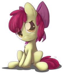 Size: 693x807 | Tagged: safe, artist:sip, derpibooru import, apple bloom, earth pony, pony, adorabloom, cute, female, filly, frown, simple background, sitting, solo, transparent background