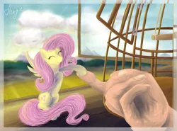 Size: 2438x1800 | Tagged: artist:hengebellika, bird cage, cage, fluttershy, hand, human, micro, safe, solo