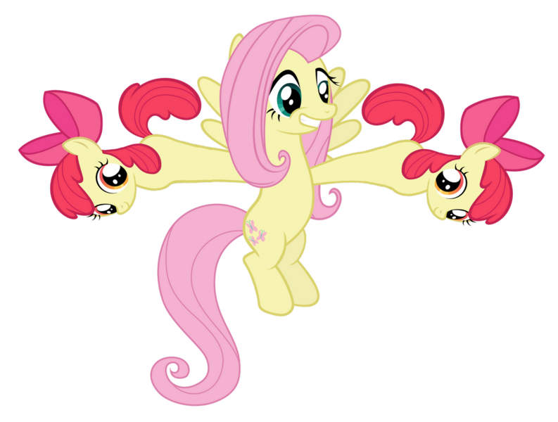 Size: 1236x935 | Tagged: artist needed, safe, derpibooru import, edit, apple bloom, fluttershy, pony, female, mare, meiosis, not salmon, wat, what has science done, wtf