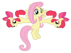 Size: 1236x935 | Tagged: artist needed, safe, derpibooru import, edit, apple bloom, fluttershy, pony, female, mare, meiosis, not salmon, wat, what has science done, wtf