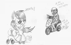 Size: 2712x1700 | Tagged: artist:piterq12, crossover, derpibooru import, grand theft auto, gta v, monochrome, safe, scootaloo, scooter, scooter brothers, trevor philips