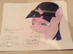 Size: 2592x1936 | Tagged: artist:blazedasher, breaking bad, crossover, derpibooru import, hat, heisenberg, safe, speech bubble, twilight sparkle, walter white