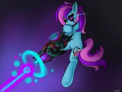 Size: 1600x1200 | Tagged: safe, artist:blazehart96, derpibooru import, oc, oc:lavender flower, unofficial characters only, earth pony, pony, energy weapon, female, gun, hooves, laser, mare, solo, weapon