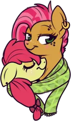 Size: 220x373 | Tagged: apple bloom, appleseed, artist:lulubell, babs seed, clothes, derpibooru import, female, incest, lesbian, safe, scarf, shipping, simple background, transparent background