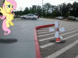 Size: 2592x1944 | Tagged: anemometer, artist:tokkazutara1164, car, derpibooru import, element of kindness, fluttershy, irl, parking lot, photo, ponies in real life, safe, solo, suv, truck, vector