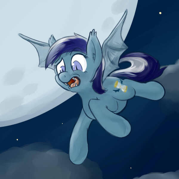 Size: 1400x1400 | Tagged: safe, artist:osakaoji, derpibooru import, minuette, bat pony, pony, bat ponified, flying, race swap, solo