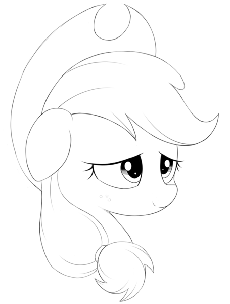 Size: 753x993 | Tagged: applejack, artist:kas92, floppy ears, monochrome, portrait, safe, sketch, solo