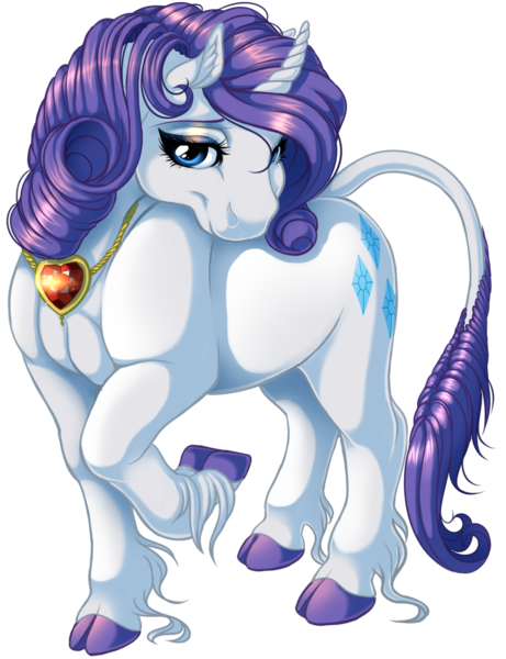 Size: 929x1209 | Tagged: artist:kittehkatbar, classical unicorn, cloven hooves, curved horn, fire ruby, leonine tail, rarity, safe, simple background, solo, transparent background, unshorn fetlocks