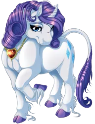Size: 929x1209 | Tagged: artist:kittehkatbar, classical unicorn, cloven hooves, curved horn, fire ruby, leonine tail, rarity, safe, simple background, solo, transparent background, unshorn fetlocks