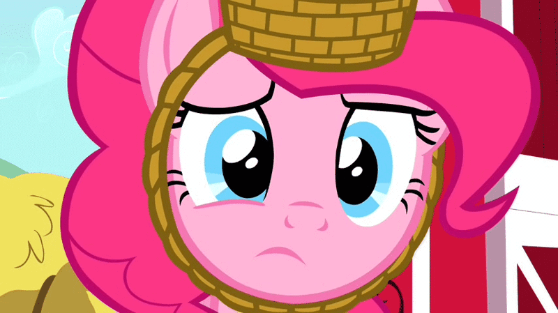 Size: 853x479 | Tagged: animated, basket, basket hat, hat, party of one, pinkie pie, safe, screencap, solo