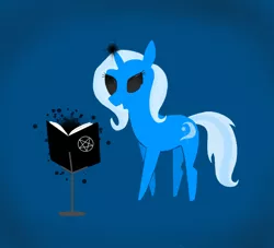 Size: 834x758 | Tagged: semi-grimdark, artist:no-face181, derpibooru import, trixie, pony, unicorn, black sclera, book, female, magic, mare, solo