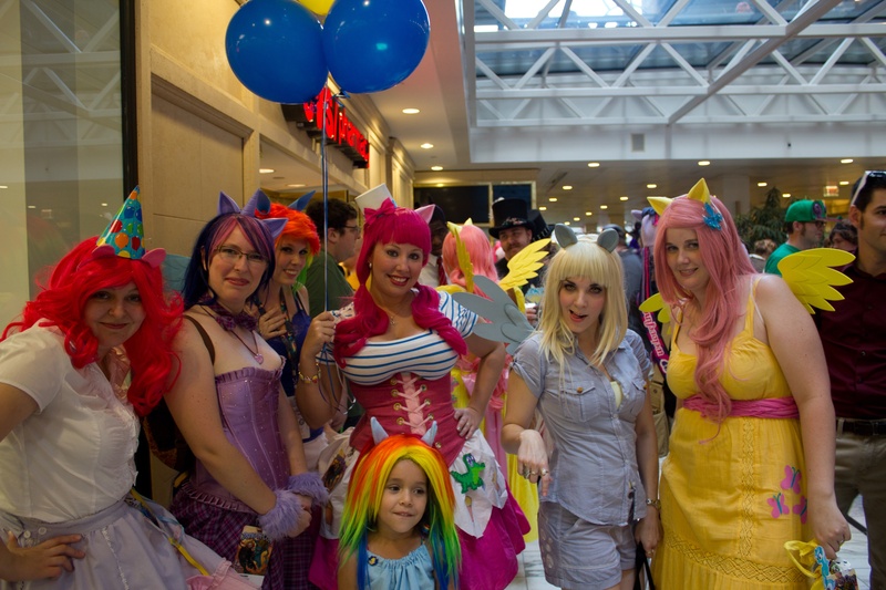 Size: 3872x2581 | Tagged: artist:bewitchedraven, artist needed, artist:shardsofblue, balloon, contact lens, cosplay, derpibooru import, derpy hooves, dragoncon, dragoncon 2012, fluttershy, human, irl, irl human, photo, pinkie pie, rainbow dash, safe, twilight sparkle, underbust