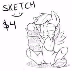 Size: 1000x1000 | Tagged: artist:strangerdanger, big macintosh, commission, commission info, derpibooru import, female, magazine, monochrome, porn, rainbow dash, solo, solo female, suggestive, underhoof