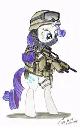 Size: 506x800 | Tagged: safe, artist:buckweiser, derpibooru import, rarity, pony, bipedal, bundeswehr, g36, g36k, gun, military, rifle, solo