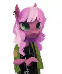 Size: 700x834 | Tagged: safe, artist:sterfler, deleted from derpibooru, derpibooru import, cheerilee, pony, semi-anthro, bipedal, clothes, ear piercing, fashion, piercing, solo, younger