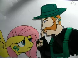 Size: 3628x2707 | Tagged: army, artist:esprites, call of duty, captain price, crossover, derpibooru import, fluttershy, human, safe, traditional art