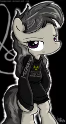 Size: 609x1143 | Tagged: safe, artist:flutterthrash, derpibooru import, octavia melody, pony, bipedal, megadeth, metal, solo