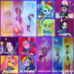 Size: 894x894 | Tagged: safe, artist:mumble76, derpibooru import, applejack, fluttershy, pinkie pie, rainbow dash, rarity, twilight sparkle, hybrid, equestria girls, collage, mane six