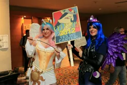 Size: 4752x3168 | Tagged: artist:rgaines, cosplay, crossdressing, derpibooru import, dragoncon, dragoncon 2012, human, irl, irl human, photo, princess celestia, princess luna, safe, sign