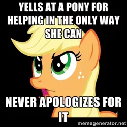 Size: 400x400 | Tagged: advice, advice meme, applejack, caption, derpibooru import, drama, exploitable meme, image macro, meme, safe, solo, winter wrap up