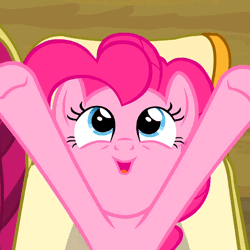 Size: 500x500 | Tagged: safe, derpibooru import, screencap, pinkie pie, butterfly, earth pony, pony, too many pinkie pies, animated, cropped, cute, diapinkes, looking up, overhead view, solo