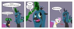 Size: 1024x415 | Tagged: artist:t-brony, bridesmaid dress, changeling, clothes, comic, comic:friendship is tragic, derpibooru import, dress, moondancer (tragic), queen chrysalis, safe, twinkleshine