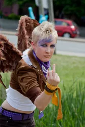 Size: 2848x4272 | Tagged: anime north, anime north 2012, artist:kudrel-cosplay, cosplay, derpibooru import, gilda, human, irl, irl human, middle finger, photo, safe, solo, vulgar