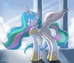 Size: 2551x2164 | Tagged: artist:skyline19, backlighting, derpibooru import, lens flare, pillar, princess celestia, safe, solo