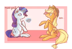 Size: 3634x2500 | Tagged: safe, artist:psychobanana-arts, derpibooru import, applejack, rarity, pony, balancing, cup, cute, dialogue, magic, open mouth, ponies balancing stuff on their nose, silly, silly pony, sitting, smiling, tea, teacup, telekinesis