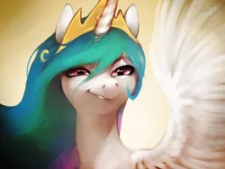 Size: 1600x1200 | Tagged: artist:imalou, derpibooru import, faic, grin, portrait, princess celestia, safe, smirk, smug, smuglestia, sneer, solo, spread wings