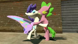 Size: 1280x720 | Tagged: safe, derpibooru import, rarity, spike, pony, 3d, glimmer wings, gmod, kissing, male, ponified spike, shipping, sparity, spikepony, stallion, straight, winged