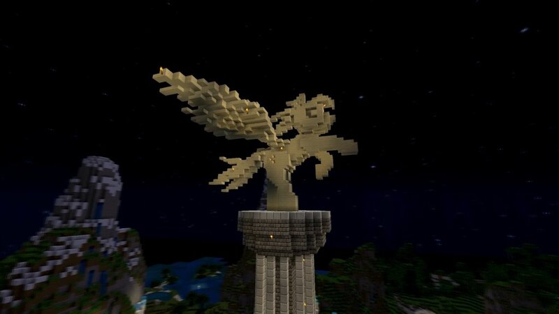 Size: 1024x576 | Tagged: safe, derpibooru import, screencap, pegasus, pony, custom, minecraft, night, statue, video game