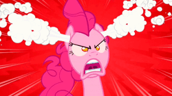 Size: 700x393 | Tagged: safe, derpibooru import, screencap, pinkie pie, the last roundup, angry, animated, demonic eyes, loop, rage, solo