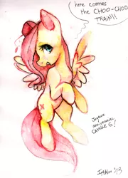 Size: 789x1097 | Tagged: artist:imalou, fez, fluttershy, hat, safe, solo, traditional art