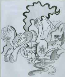 Size: 858x1017 | Tagged: suggestive, artist:digitaldomain123, derpibooru import, princess celestia, princess luna, oc, blushing, doodle, drool, halloween, monochrome, pumpkin, sketch, tongue out, traditional art