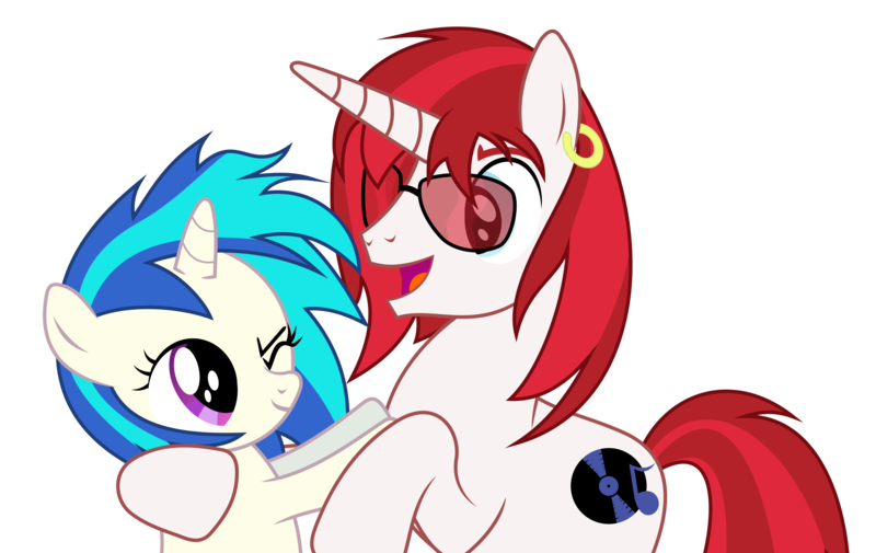 Size: 6000x3784 | Tagged: safe, artist:masem, derpibooru import, idw, 33 1-3 lp, long play, vinyl scratch, pony, unicorn, absurd resolution, brother and sister, cutie mark, female, filly, hooves, horn, idw showified, male, one eye closed, open mouth, simple background, smiling, solo, stallion, sunglasses, transparent background, vector, younger