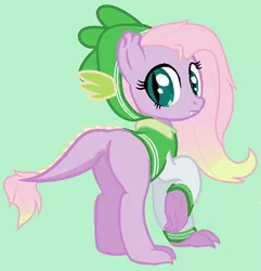 Size: 356x370 | Tagged: artist:unoriginai, clothes, derpibooru import, dracony, hybrid, interspecies offspring, jacket, letterman jacket, oc, offspring, parent:fluttershy, parents:flutterspike, parent:spike, safe, simple background, solo, unofficial characters only