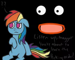 Size: 1280x1024 | Tagged: artist:skweebl, derpibooru import, dragonball z abridged, mr. popo, pecking order, rainbow dash, safe