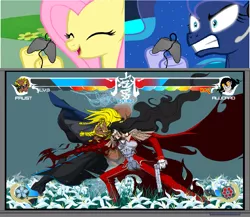 Size: 1257x1093 | Tagged: alucard, artist:terry, derpibooru import, exploitable meme, flatscreen, fluttershy, gamer luna, gamer meme, gamershy, hellsing, lilies, meme, obligatory pony, princess luna, safe, tv meme, white lily