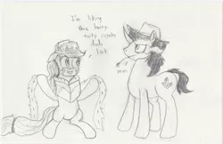 Size: 2564x1664 | Tagged: safe, artist:frikdikulous, derpibooru import, applejack, king sombra, bevor, chestplate, clothes swap, cowboy hat, crown, dialogue, female, hat, image, jewelry, jpeg, male, monochrome, regalia, ship:sombrajack, shipping, sketch, sombra eyes, sombra horn, sombra's cutie mark, sombra's robe, sombrajack, stetson, straight, straw in mouth, text