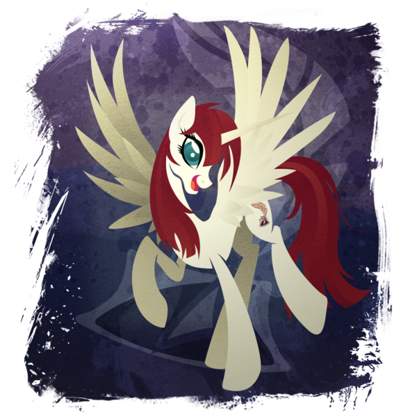 Size: 901x916 | Tagged: safe, artist:rariedash, derpibooru import, oc, oc:fausticorn, unofficial characters only, alicorn, pony, cutie mark, cutie mark background, female, hooves, horn, lauren faust, lineless, mare, open mouth, solo, spread wings, wings