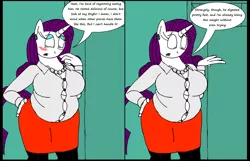 Size: 2628x1692 | Tagged: anthro, anthroquestria, artist:americananomaly, belly, belly button, big belly, blushing, breasts, busty rarity, cleavage, clothes, derpibooru import, digestion, embarrassed, fat, fat fetish, female, fetish, grimdark, implied death, post-vore, prince blueblood, raripred, raritubby, rarity, shirt, tight clothing, vore, weight gain, weight loss