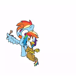 Size: 512x512 | Tagged: safe, artist:pluslinetheplusle, derpibooru import, rainbow dash, oc, oc:rainbow feather, gryphon, bad cropping, brush, daughter, family, hair, interspecies offspring, magical lesbian spawn, mama dash, mother, mother and daughter, offspring, open mouth, parent:gilda, parent:rainbow dash, parents:gildash, smiling, wing hands