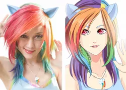 Size: 1256x900 | Tagged: artist:margony, artist needed, cosplay, derpibooru import, eared humanization, human, humanized, irl, irl human, light skin, photo, rainbow dash, safe