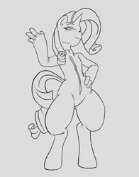 Size: 940x1200 | Tagged: anthro, artist:bastianmage, catsuit, derpibooru import, furry, lineart, monochrome, rarity, safe, solo, wip