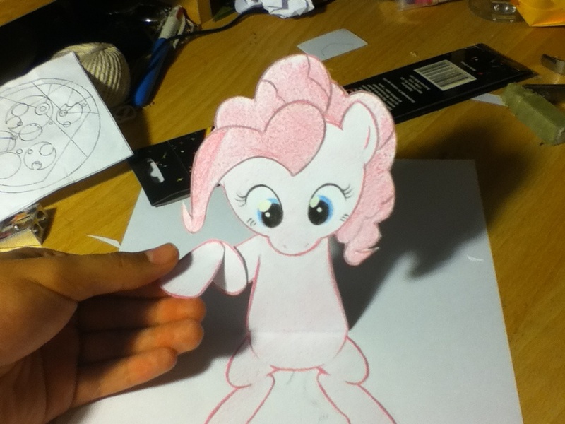 Size: 960x720 | Tagged: artist:faulty-roze, derpibooru import, drawing, fourth wall, paper child, papercraft, paper pony, pinkie pie, safe