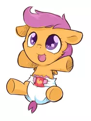 Size: 720x960 | Tagged: safe, artist:cuddlehooves, derpibooru import, scootaloo, pony, baby, baby pony, baby scootaloo, cuddlehooves is trying to murder us, cute, cutealoo, diaper, foal, poofy diaper, solo