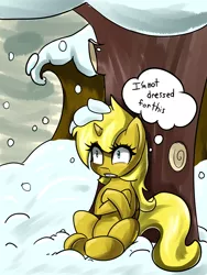 Size: 6000x8000 | Tagged: safe, artist:acharmingpony, derpibooru import, oc, oc:ticket, unofficial characters only, alicorn, pony, absurd resolution, alicorn oc, cold, snow, snowfall, solo, thought bubble, tree, winter